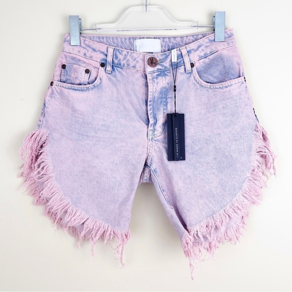 One Teaspoon Frankie denim button fly ripped shorts pink haze color size 26 NWT
